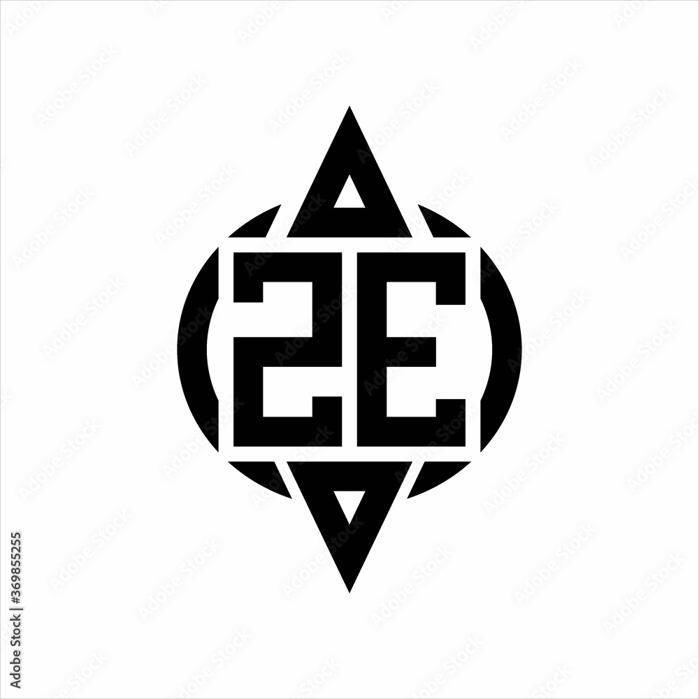 ZE Logo with circle rounded combine triangle top and bottom side design template on white background ZE Logo with circle rounded combine triangle top and bottom side design template on white background