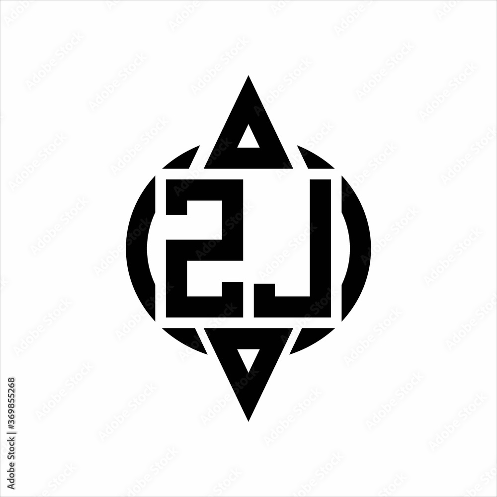 ZJ Logo with circle rounded combine triangle top and bottom side design template on white background ZJ Logo with circle rounded combine triangle top and bottom side design template on white background