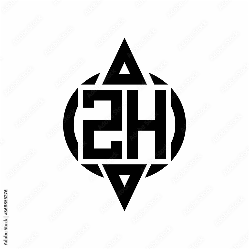 ZH Logo with circle rounded combine triangle top and bottom side design template on white background ZH Logo with circle rounded combine triangle top and bottom side design template on white background