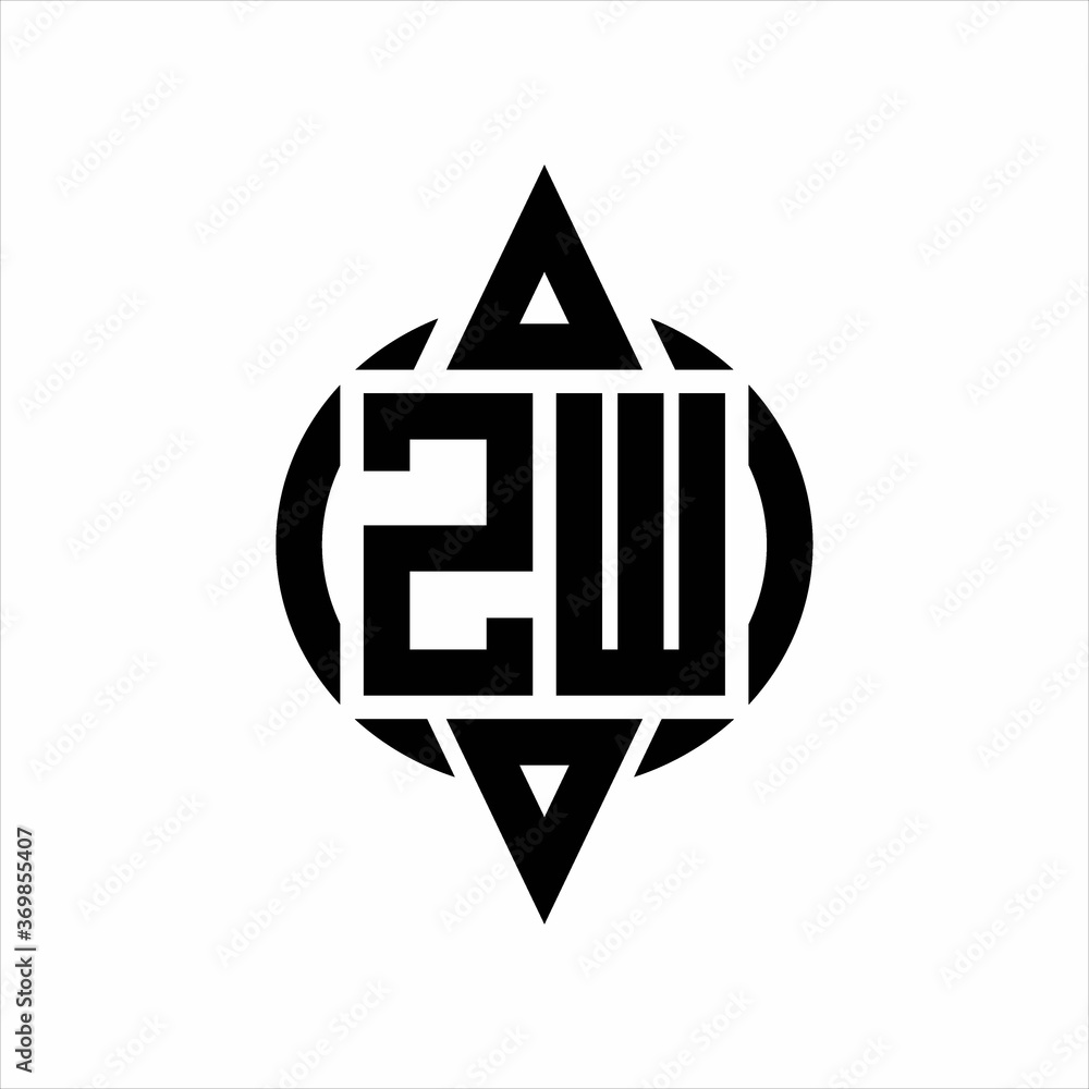 ZW Logo with circle rounded combine triangle top and bottom side design template on white background ZW Logo with circle rounded combine triangle top and bottom side design template on white background