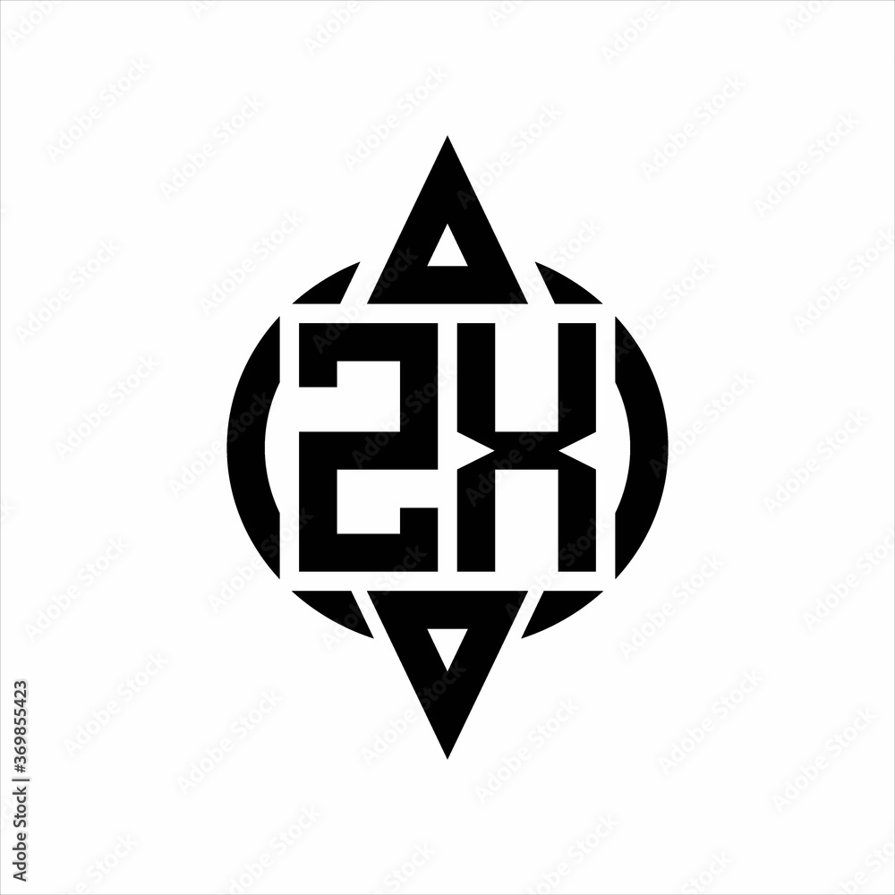 ZX Logo with circle rounded combine triangle top and bottom side design template on white background ZX Logo with circle rounded combine triangle top and bottom side design template on white background