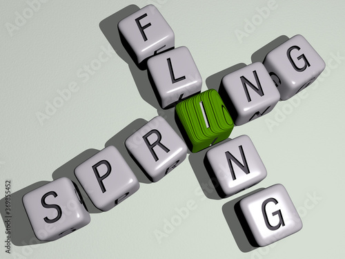 combination of spring: SPRING FLING built by cubic letters from the top perspective, excellent for the concept presentation. background and beautiful
