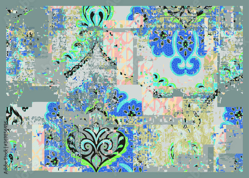 Vector, detailed abstract texture or grunge ; For art texture, vintage, ethnic , modern damask pattern , carpet, rug, scarf, clipboard , shawl pattern.
