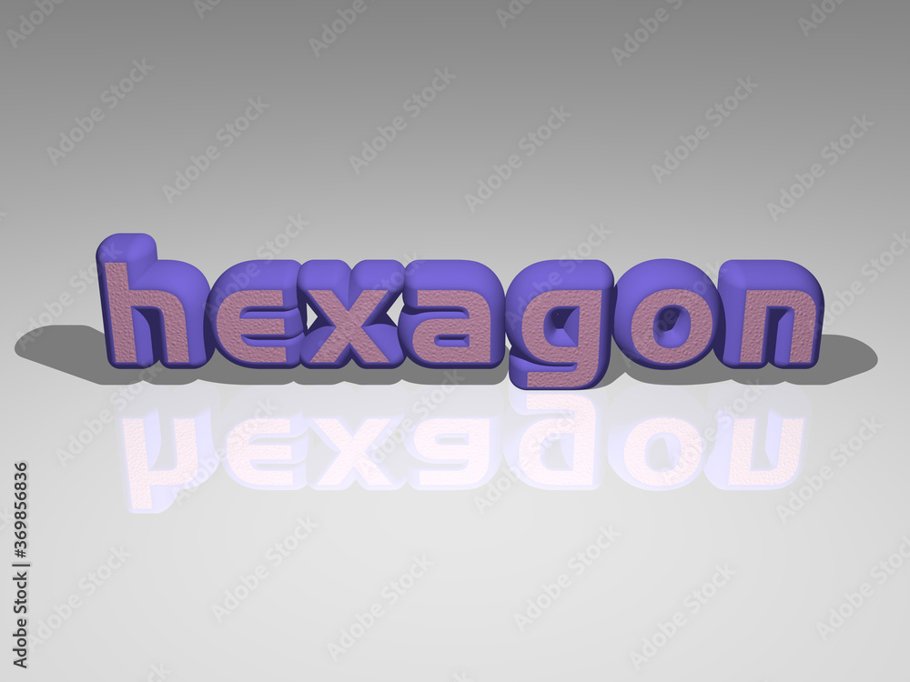 Fototapeta premium hexagon 3D text illustrated with light perspective and shades, a picture ideal for rich graphical context. illustration and background
