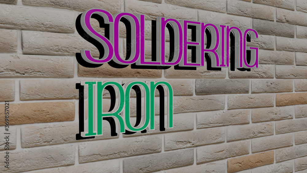 3D illustration of SOLDERING IRON graphics and text made by metallic