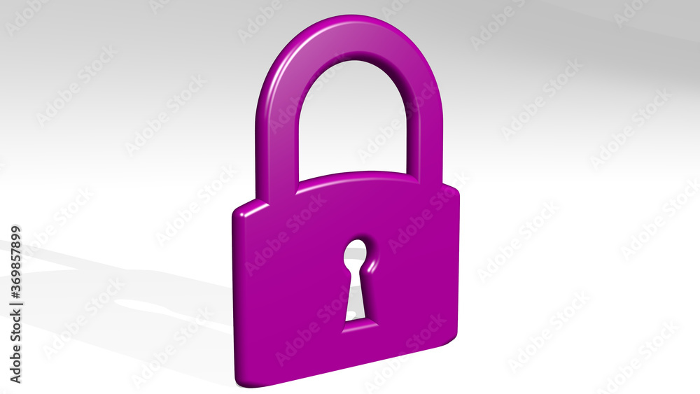 LOCK from a perspective with the shadow. A thick sculpture made of metallic materials of 3D rendering. illustration and background LOCK from a perspective with the shadow. A thick sculpture made of metallic materials of 3D rendering. illustration and background