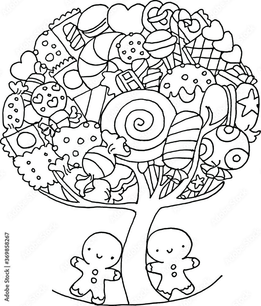 vector cartoon Gingerbread man and candy tree vector cartoon Gingerbread man and candy tree