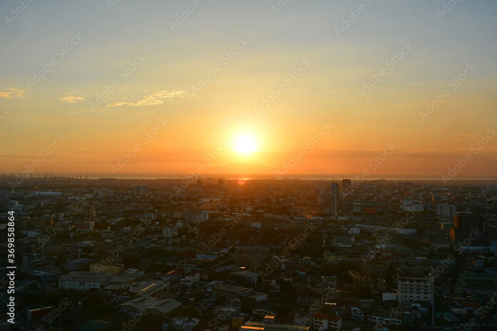 Quezon city overview during afternoon sunset in Quezon City, Philippines