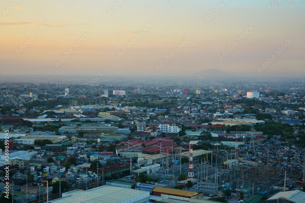 Quezon city overview during afternoon sunset in Quezon City, Philippines