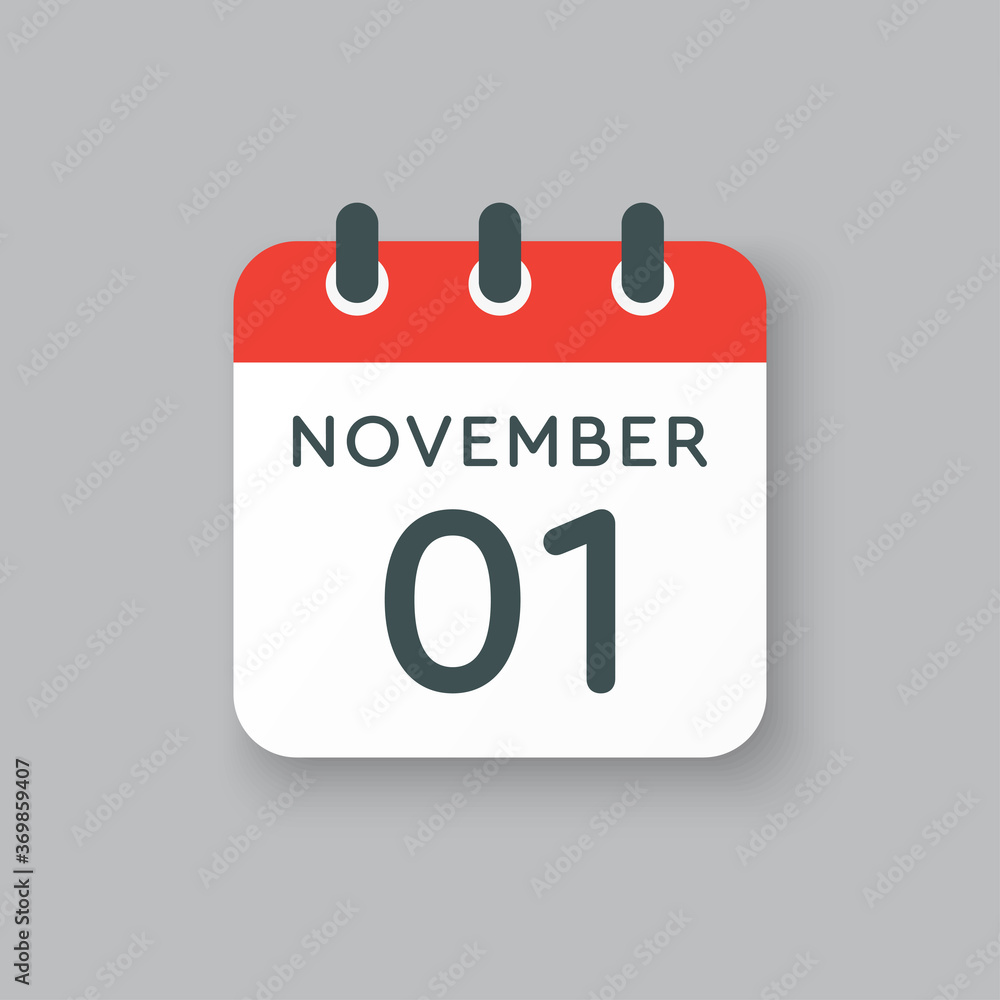 Calendar icon day 1 November, template icon day Calendar icon day 1 November, template icon day