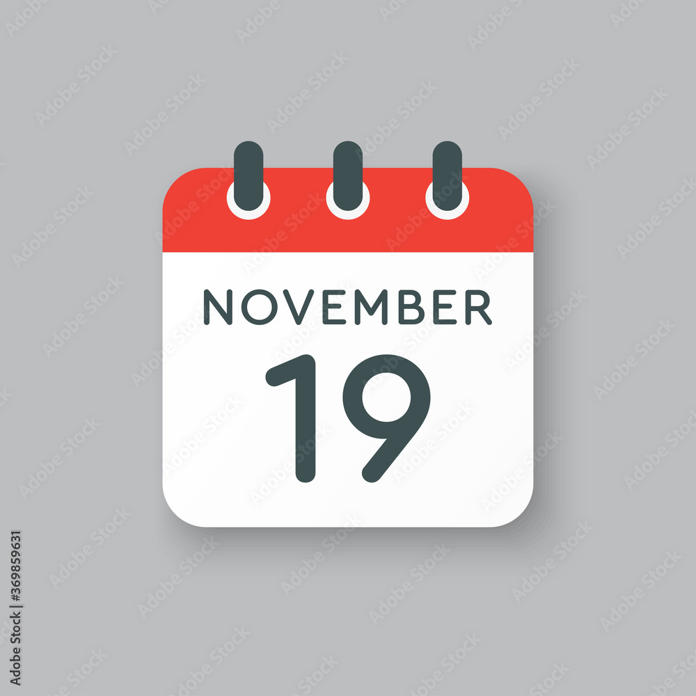 Calendar icon day 19 November, template icon day Calendar icon day 19 November, template icon day