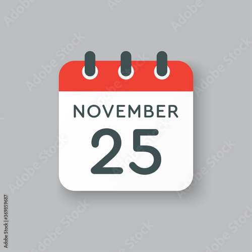 Calendar icon day 25 November, template icon day