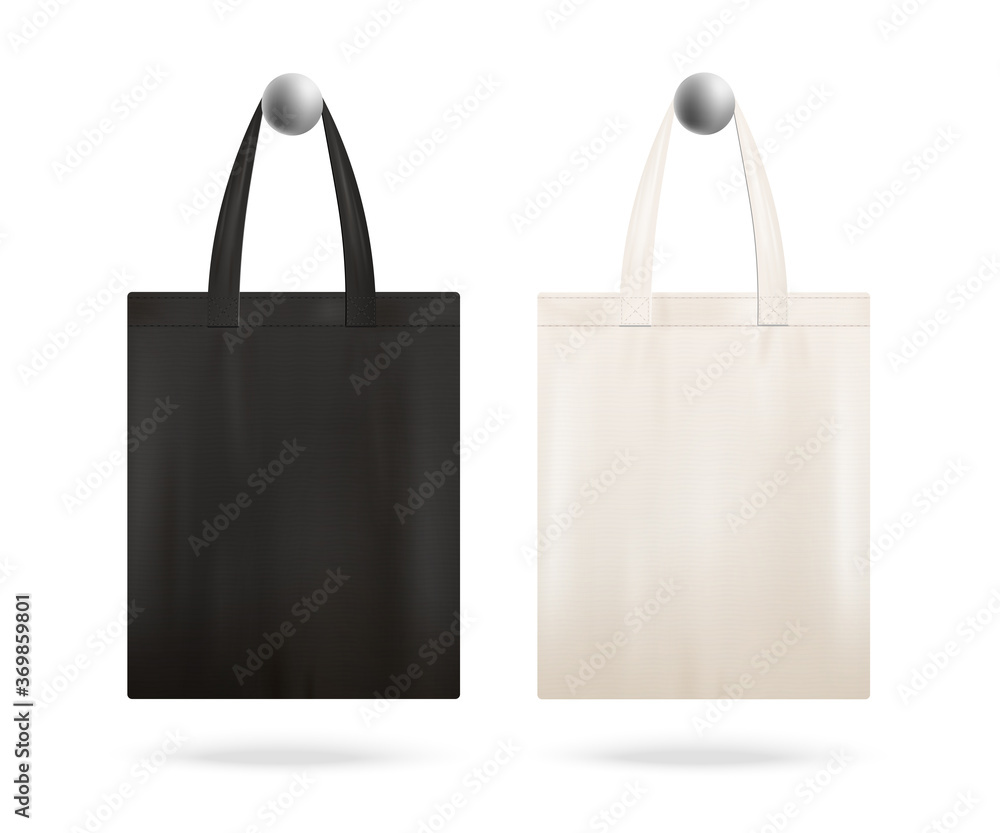 Realistic template and mockup of hanging black and white empty cotton  fabric tote bag. Stock Vector | Adobe Stock