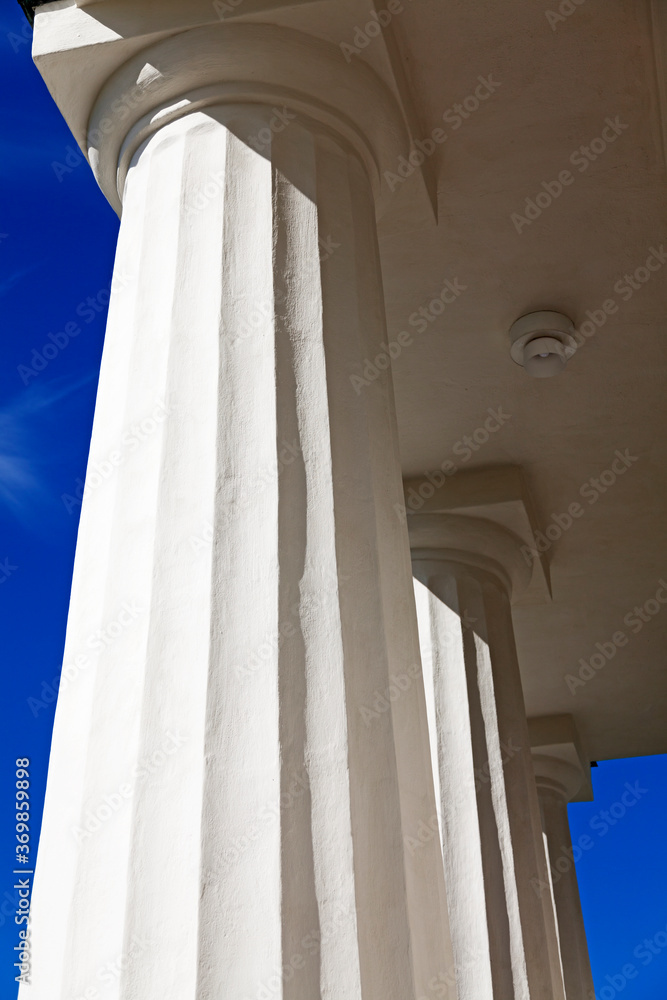 large white columns belonging to the church in Skelleftea