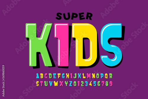 Playful style font design  childish alphabet letters and numbers