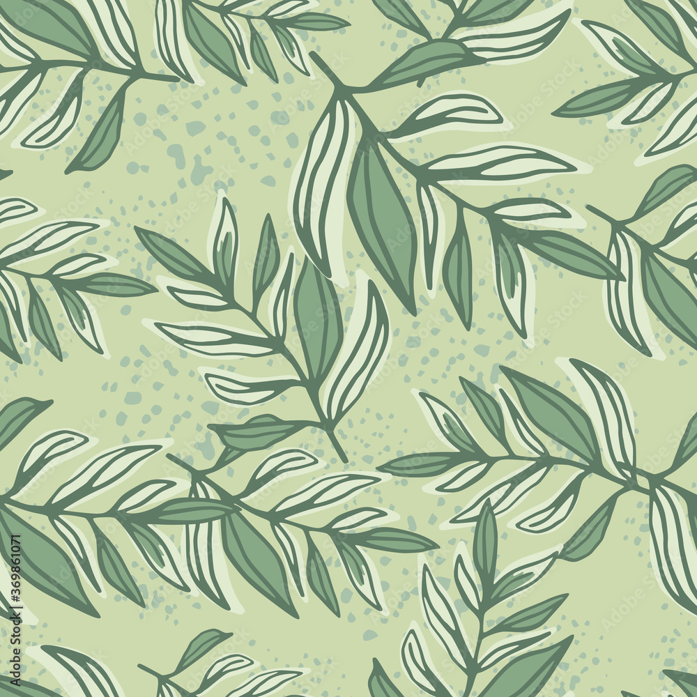 Random outline foliage silhoettes seamless pattern. Green pastel botanic ornament on light background. Random outline foliage silhoettes seamless pattern. Green pastel botanic ornament on light background.