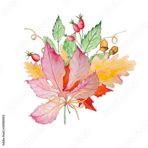 watercolor autumn bouquet of leaves