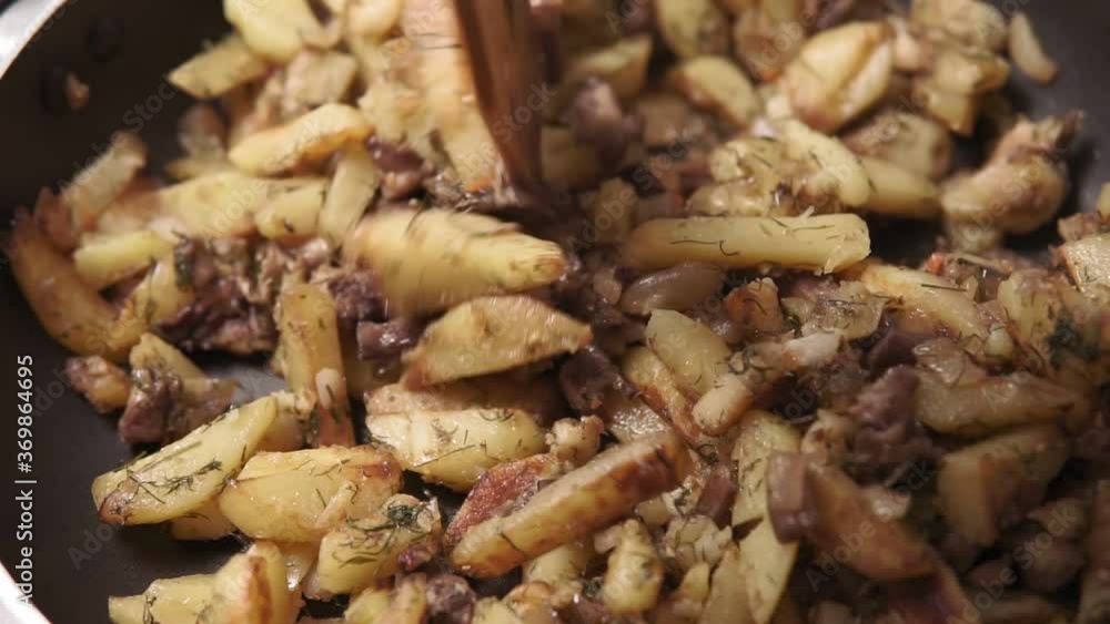 fried potatoes with mushrooms and spices background fried potatoes with mushrooms and spices background