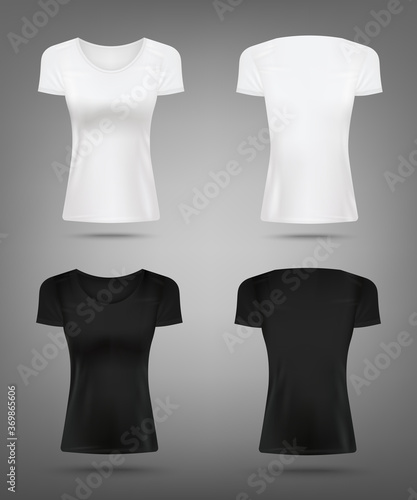 Black and white women's T-shirt mockup set from front and back view