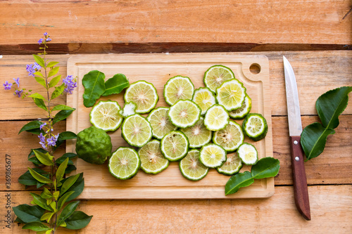 background texture nature kaffir lime slice herbal medication local flora of asia arrangement flat lay style 