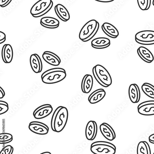 Coins stack icon in flat style. Dollar coin vector illustration on white isolated background. Money stacked seamless pattern business concept. © Lysenko.A