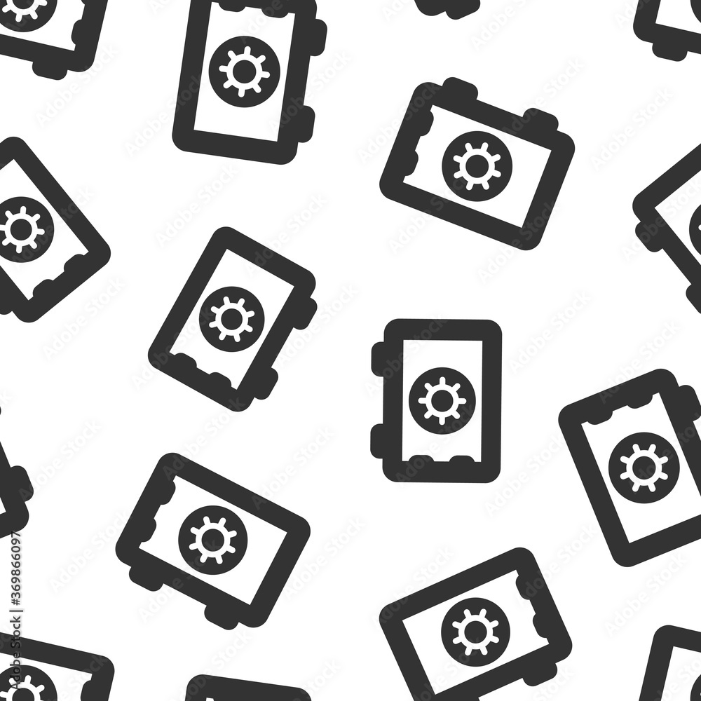 Safe money icon in flat style. Strongbox vector illustration on white isolated background. Finance security seamless pattern business concept. Safe money icon in flat style. Strongbox vector illustration on white isolated background. Finance security seamless pattern business concept.