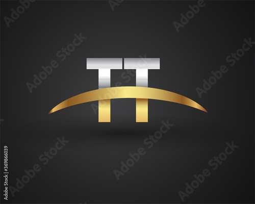 TT initial logo company name colored gold and silver swoosh design. vector logo for business and company identity.