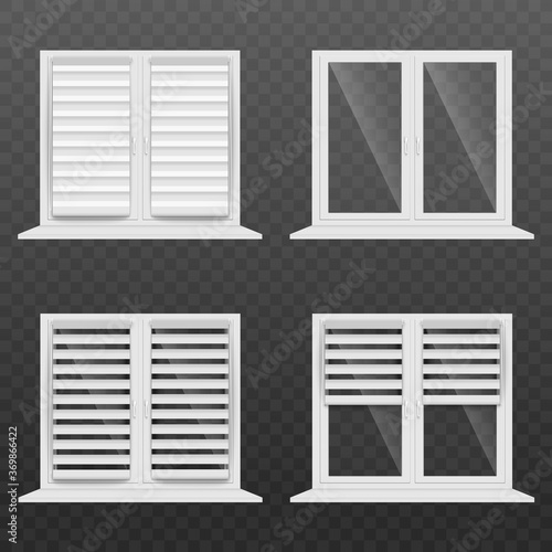 White jalousie window blind set - realistic glass home windows
