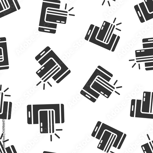 Smartphone paying icon in flat style. Nfc credit card vector illustration on white isolated background. Banking seamless pattern business concept.