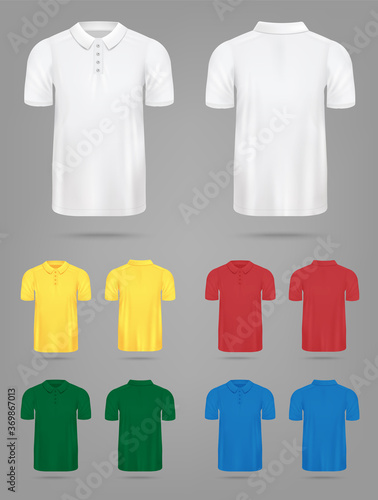 Men polo shirt or collar T-shirt realistic mockups vector illustration isolated.
