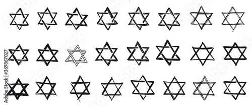 Star set of David. Hand-drawn style. Vector. 