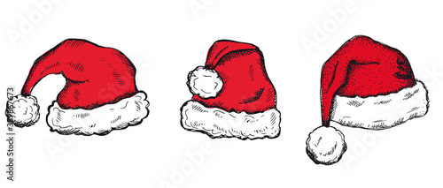 Sketch of Santa Hat Hand drawn illustration	