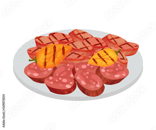 Sausage and Wurt Grilled Slabs Rested on Plate as Festive Food for Oktoberfest Celebration Vector Illustration