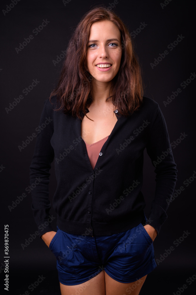 Portrait of happy young beautiful woman with brown hair Portrait of happy young beautiful woman with brown hair