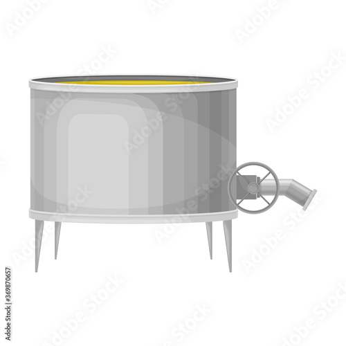 Metal Tank with Olive Oil as Industrial Production Process Vector Illustration