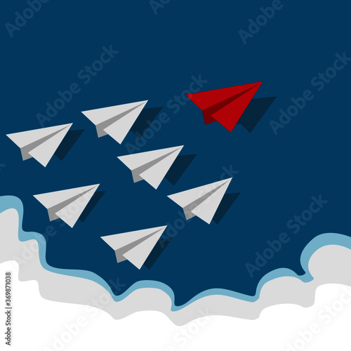 Paper plane vector. competition to destination up to the sky go to success goal. business financial concept.