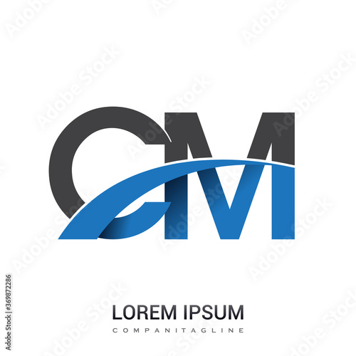 initial letter CM logotype company name colored blue and grey swoosh design. vector logo for business and company identity.