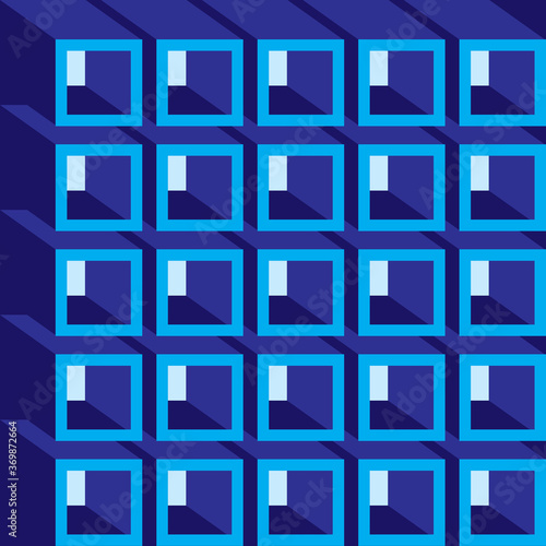 Decorative geometric blue background, volumetric rectangular cells pattern, flat design, modern art style, vector illustration.
