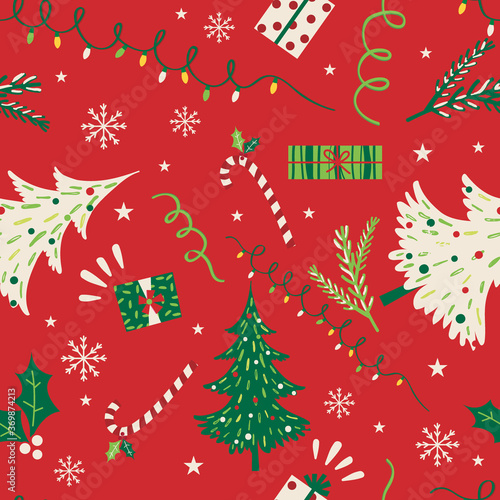 Seamless christmas ornament with red and green color