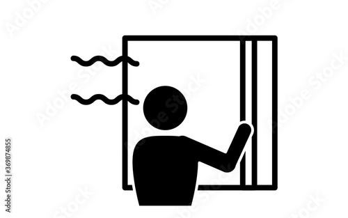 換気のために窓を開けるイラスト