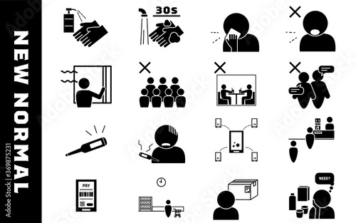 コロナによる新しい生活様式のアイコンイラストセット