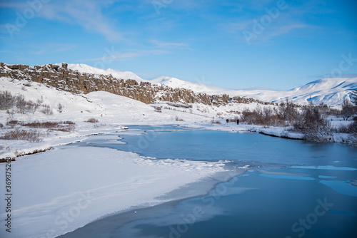 Iceland beautiful winter landscape at Golden Circle 