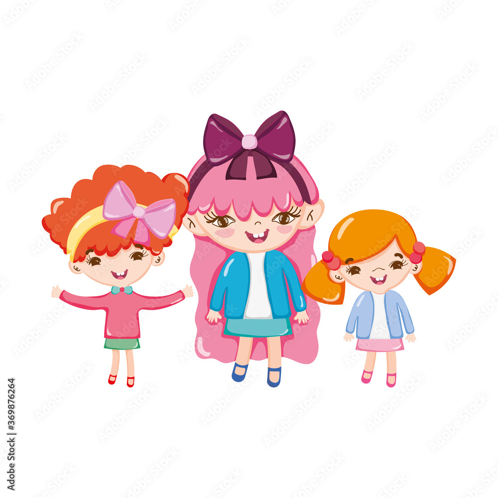 happy cute little girls cartoon isolated design happy cute little girls cartoon isolated design