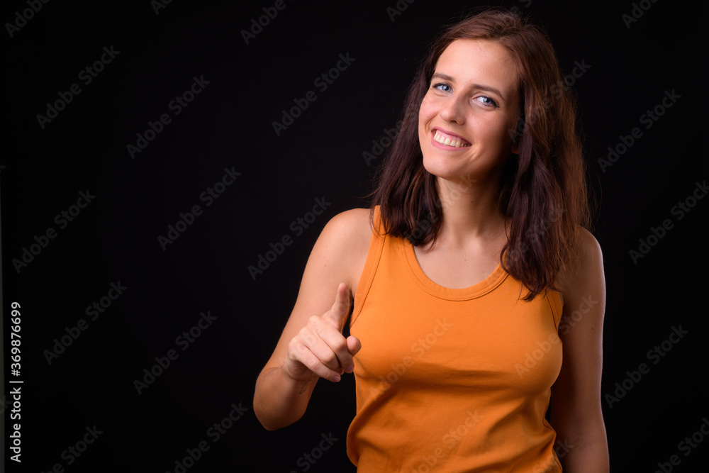 Portrait of happy young beautiful woman with brown hair Portrait of happy young beautiful woman with brown hair
