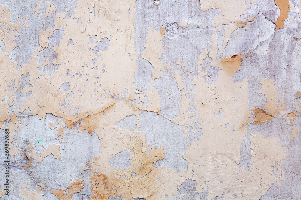 Obraz premium Concrete, weathered, worn, damaged wall paint. Rough, concrete surface with cracks and scratches. Great background or texture.