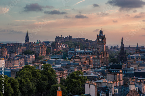 The sunset view of Edinburgh, the capital city in Scotland.