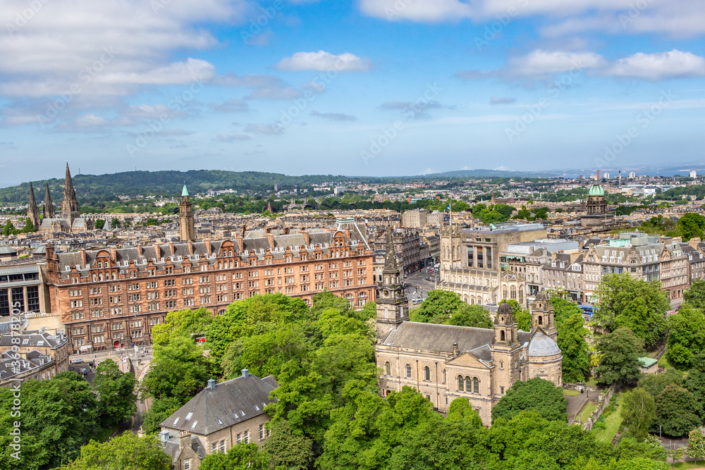 The skyline of City Edinburgh, the capital in Scotland.