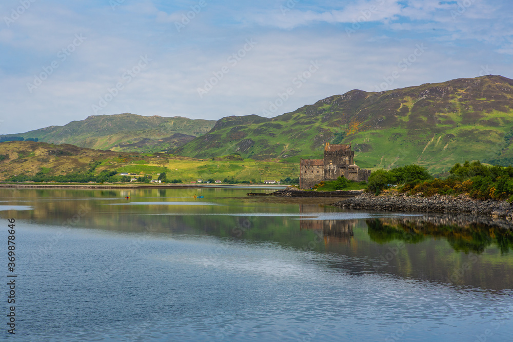 Eilean Donan Castle,  a historic landmark on a rock at the north part of Scotland.