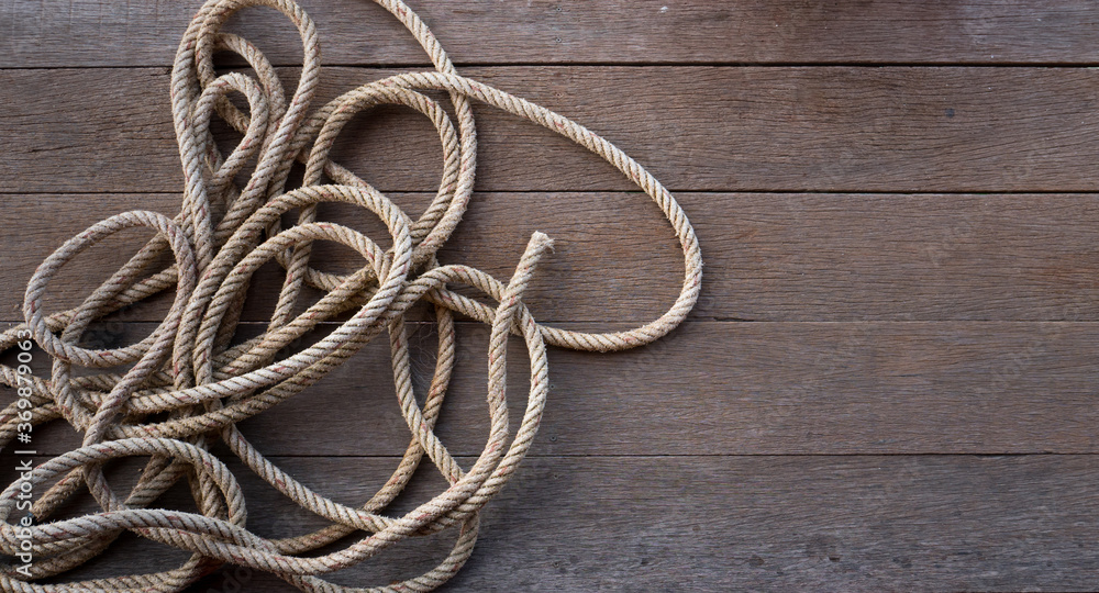 Close-up of rope and old woody for copy space.