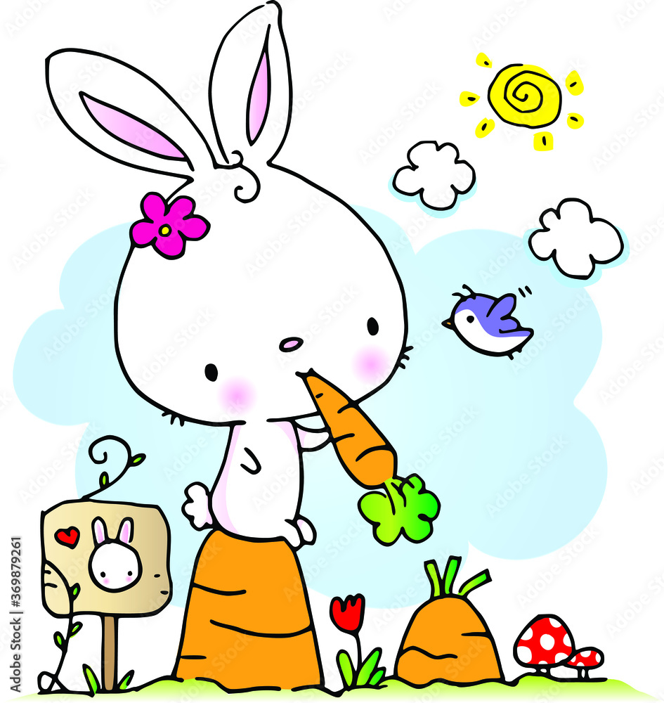 Vector illustration cartoon rabbit eating carrot in carrot garden Stock  Vector | Adobe Stock